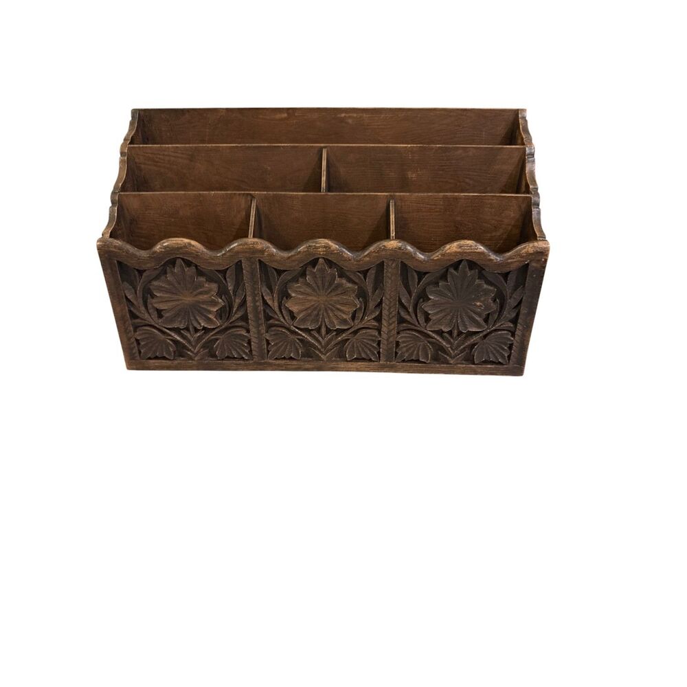 Vintage Lerner Faux Wood Desk Organizer Mail Letter Holder Brown Plastic MCM
